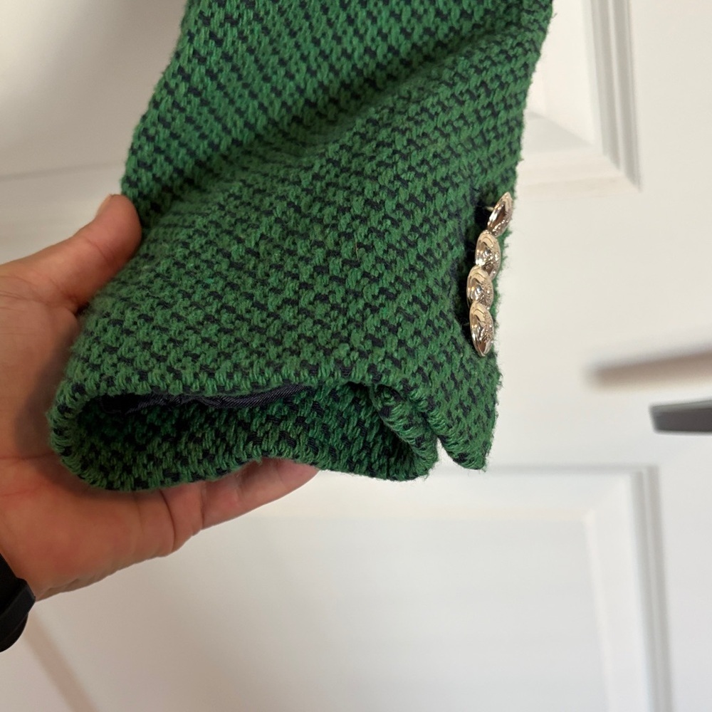 ZARA Green Tweed Cropped Military Button Jacket Size S Gold Button Blazer - Picture 5 of 7